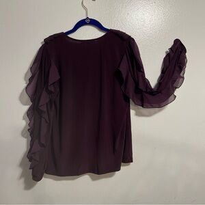 Double Take Free Flowing Top Womens SIZE M Dark Purple/Wine Color Ruffled Blouse